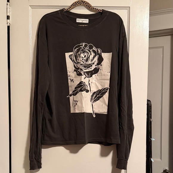Girl Dangerous Other - Black Long Sleeve Shirt with Rose Print